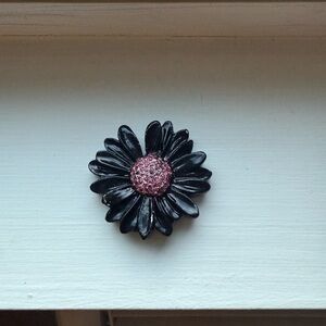 Glossy Black Flower Incense Holder with Pink Glitter Center